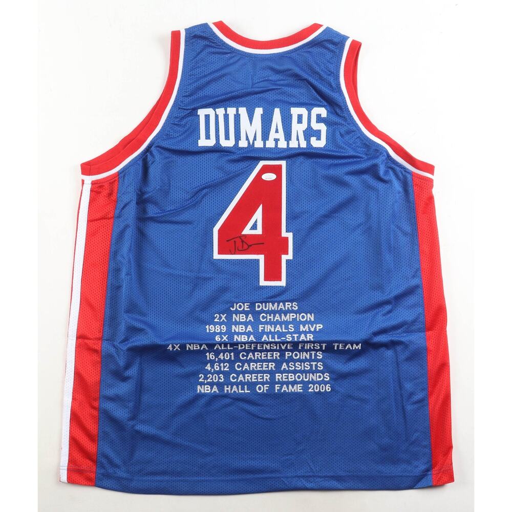 Joe Dumars Signed Detroit Pistons Jersey Career Highlights JSA COA XL